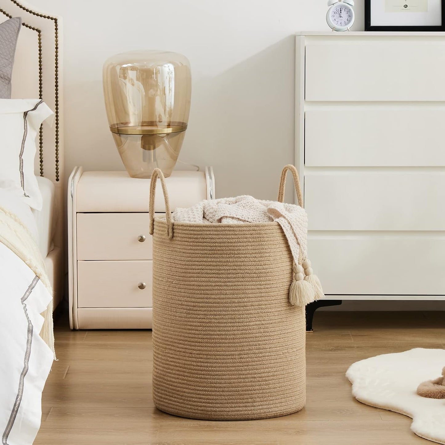Jute Rope Woven Laundry Hamper Basket by YOUDENOVA, 72L Tall Luandry Basket, Baby Nursery Hamper