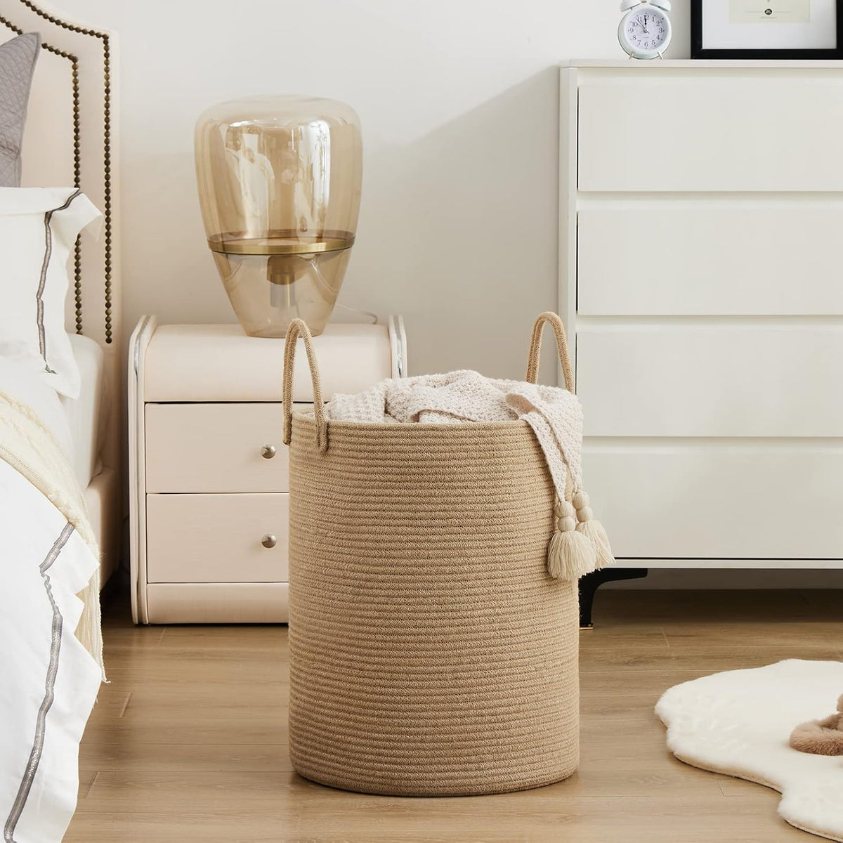 Jute Rope Woven Laundry Hamper Basket by YOUDENOVA, 72L Tall Luandry Basket, Baby Nursery Hamper