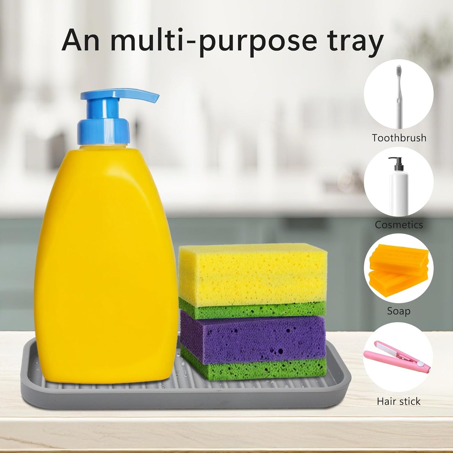 Mofason Silicone Soap Tray, Bathroom Kitchen Finishing Tray, Kitchen Sink with Soap Rack, Sponge