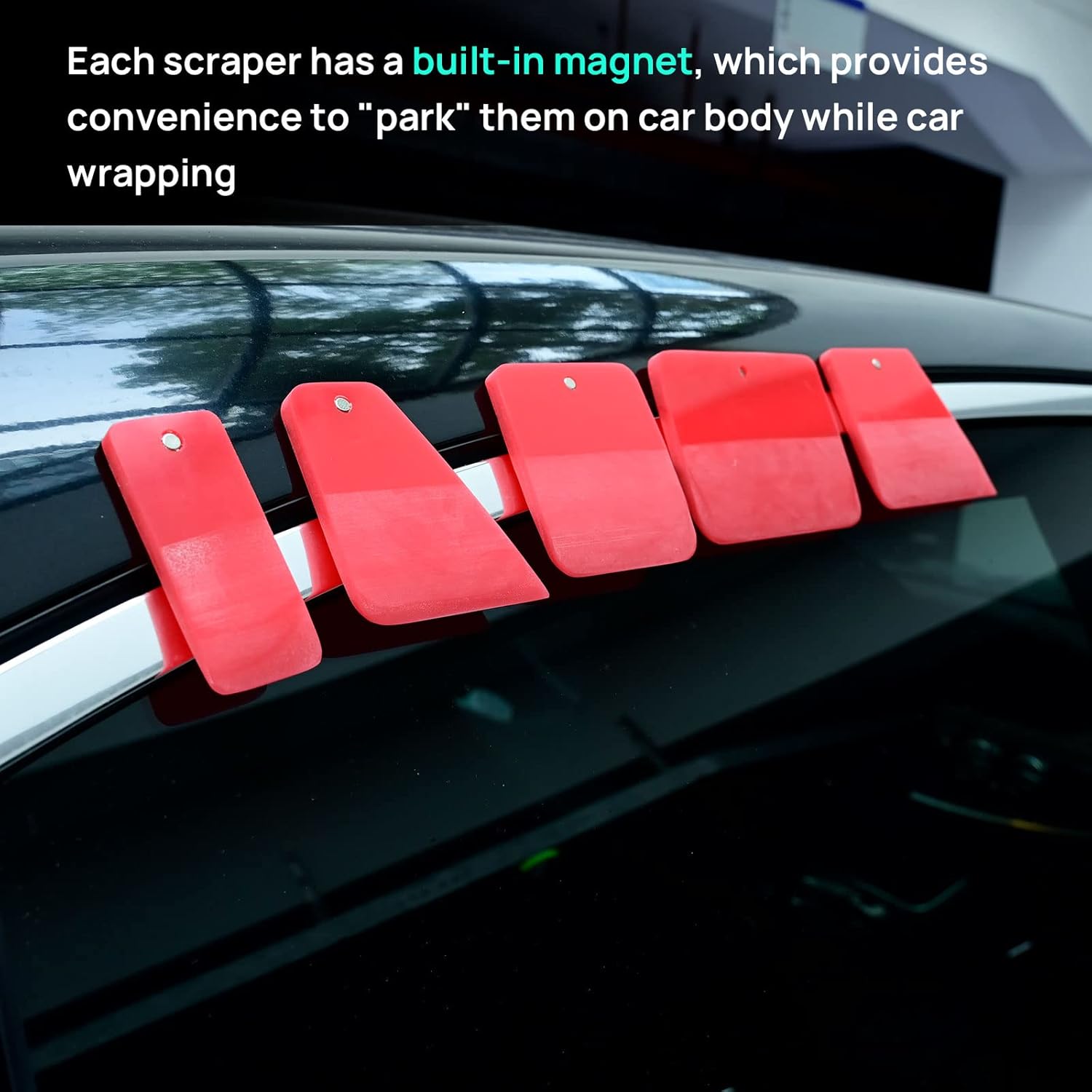 NEWISHTOOL 5 in 1 Magnet PPF Squeegee Kit with Packing Box, Different Sizes 80 Durometer Red TPU