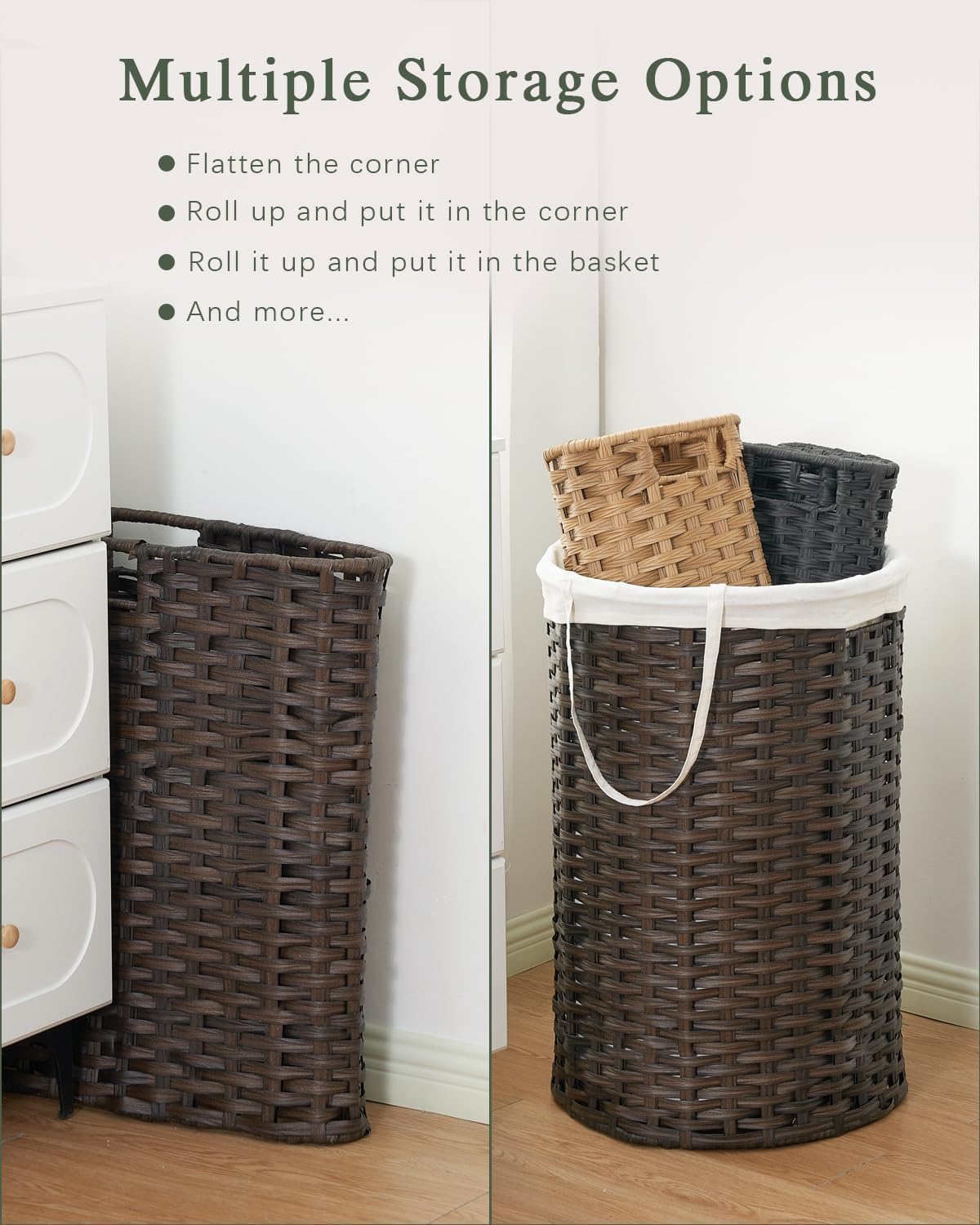 Laundry Hamper with Lid, 19.0 Gal (72 L) Round Wicker Laundry Basket, Handwoven Rattan Basket with