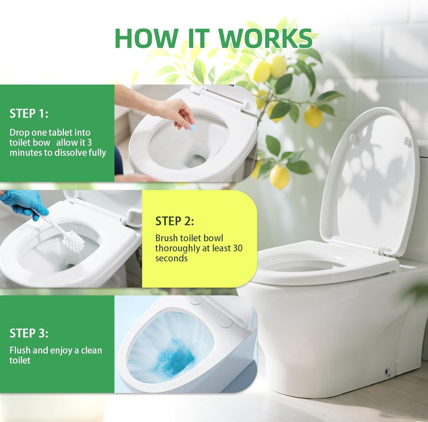 Toilet Bowl Cleaner Tablets 30 Big Pack Fast Dissolve Plastic-free Septic Safe Deodorize Remove