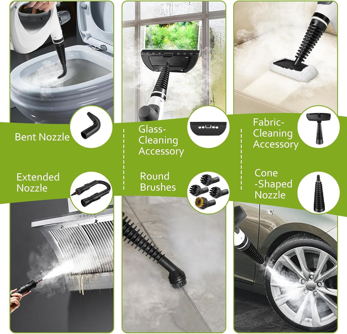 Pressurized Handheld Multi-Surface Natural Steam Cleaner with 12 pcs Accessories, Multi-Purpose