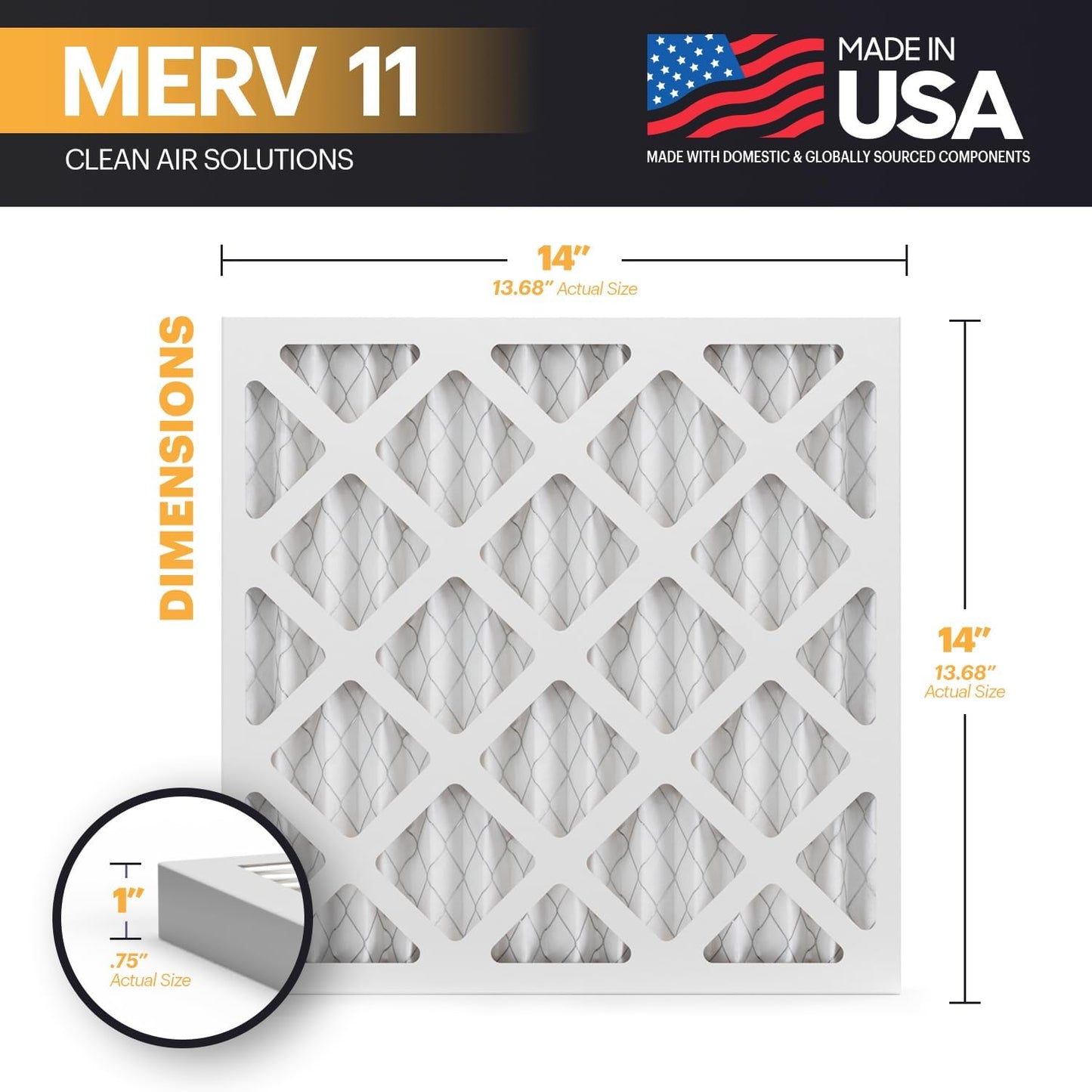 BNX TruFilter 14x14x1 Air Filter MERV 11 (6-Pack) - MADE IN USA - Allergen Defense Electrostatic