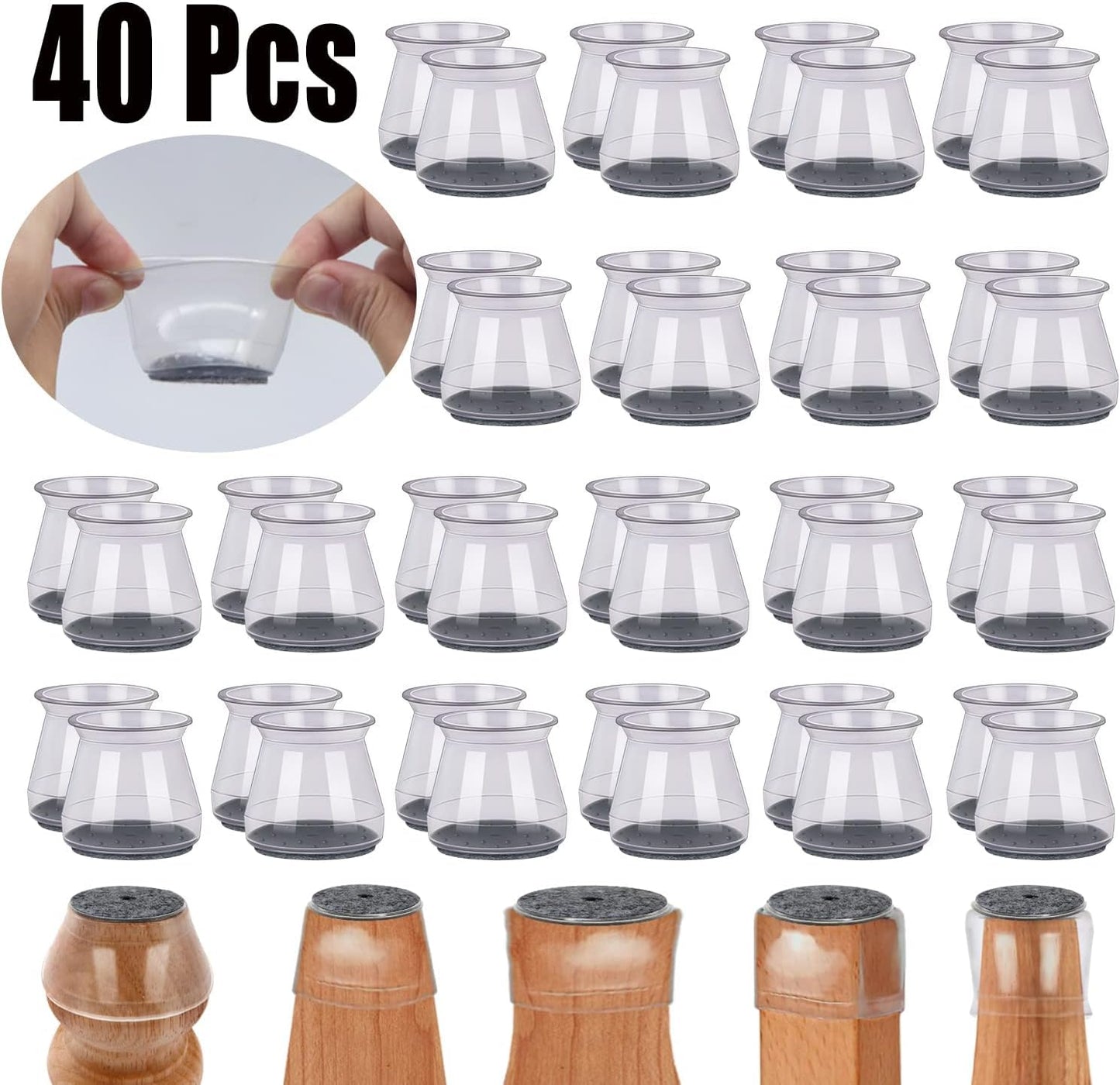 BUMACO 40Pcs Chair Leg Floor Protectors Chair Leg Protectors for Hardwood Floors Silicone Pads