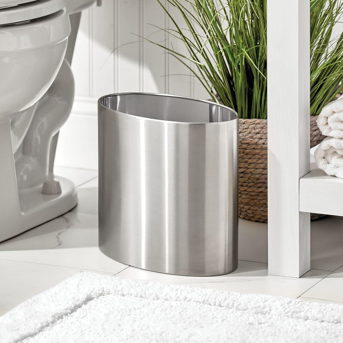 mDesign Stainless Steel Metal Oval Trash Can, 7.9 Liter/2.09 Gallon Wastebasket, Garbage Basket Bin