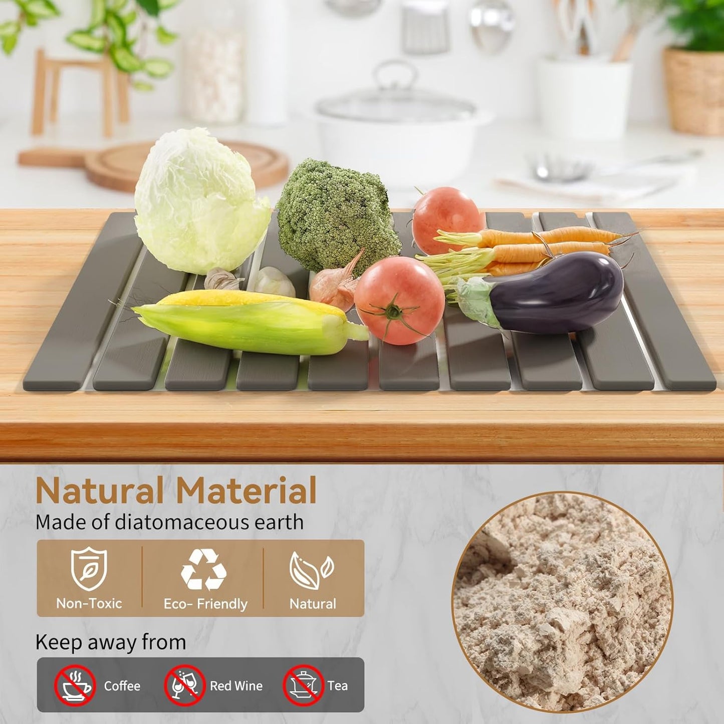Stone Dish Drying Mats for Kitchen Counter,23.6''x15.3'' Foldable Quick Dry Stone Mat