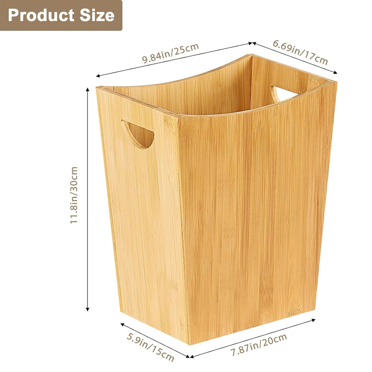 SEHERTIWY Wood Trash Can Wastebasket, 2 Gallon Small Waste Basket with 2 Handles, Rectangular
