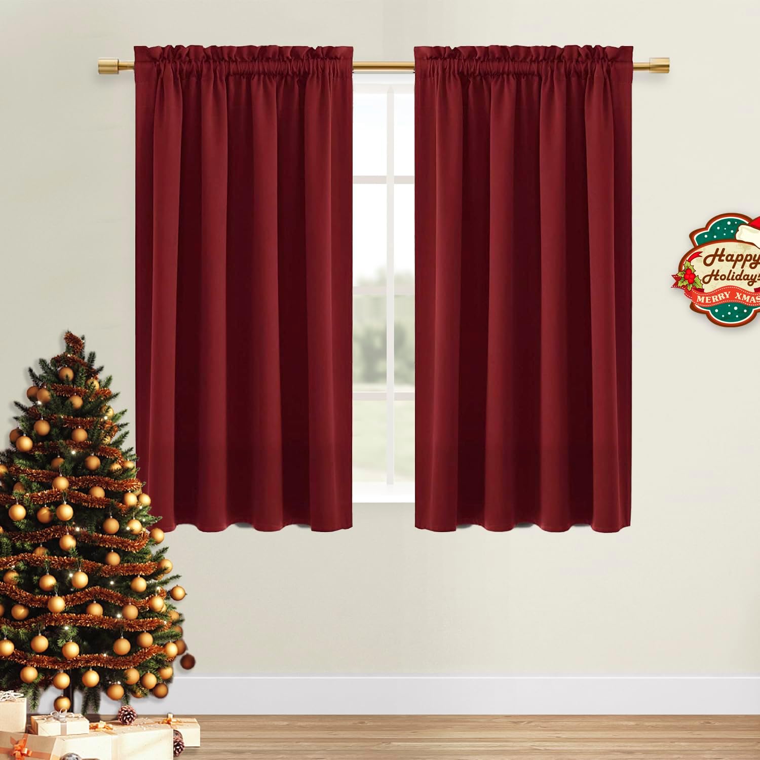 DWCN Christmas Burgundy Room Darkening Blackout Curtains - Thermal Insulated Privacy Energy Saving