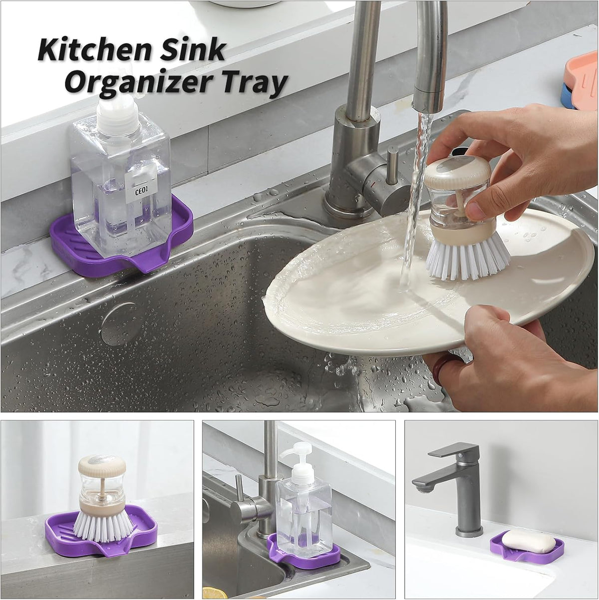 Silicone Bathroom Soap Dishes with Drain Spout-Bathroom and Kitchen Sink Organizer,Sponge