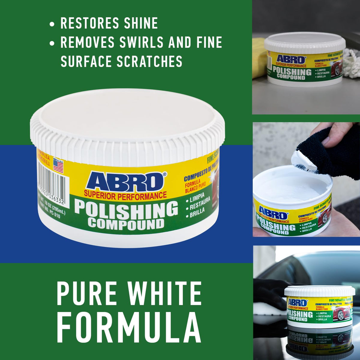 ABRO Superior Performance Car Polishing Compound for Oxidized Finishes, Buff, Shine, Smooth, &