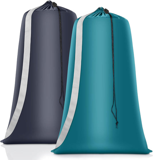 Heavy Duty Laundry Bag 2 Pack XL Nylon Laundry Bags with Straps, Washable Large Dirty Clothes