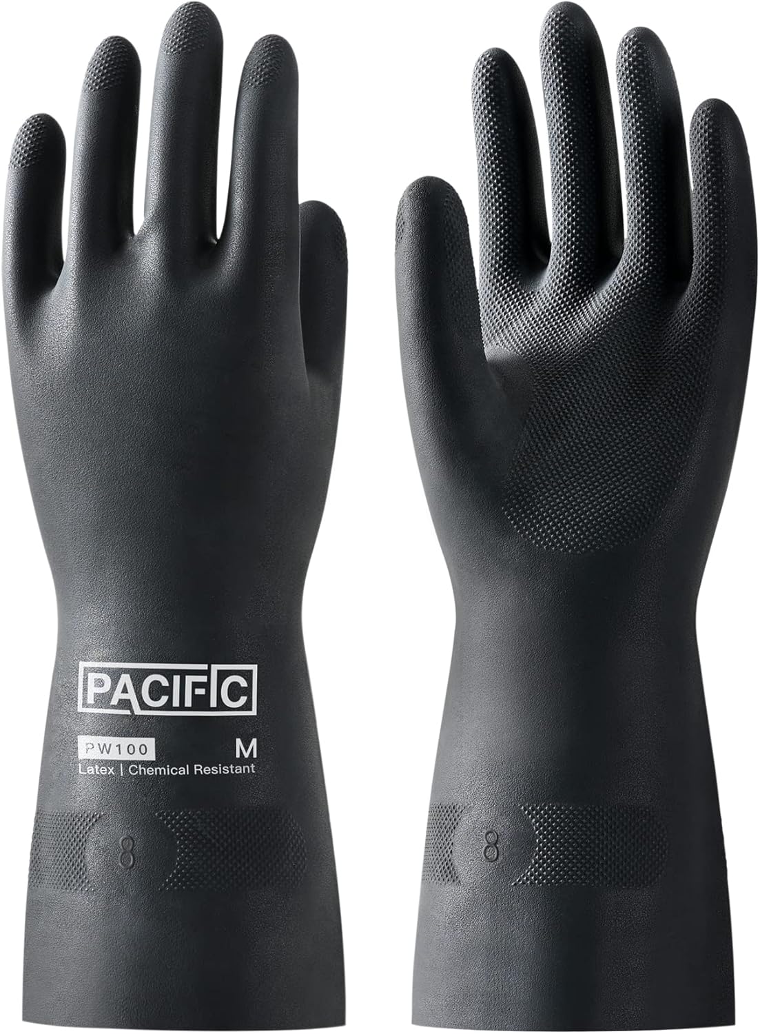 PACIFIC PPE Chemical Resistant Gloves, Heavy Duty Industrial Rubber Gloves, Resist Acid, Alkali and