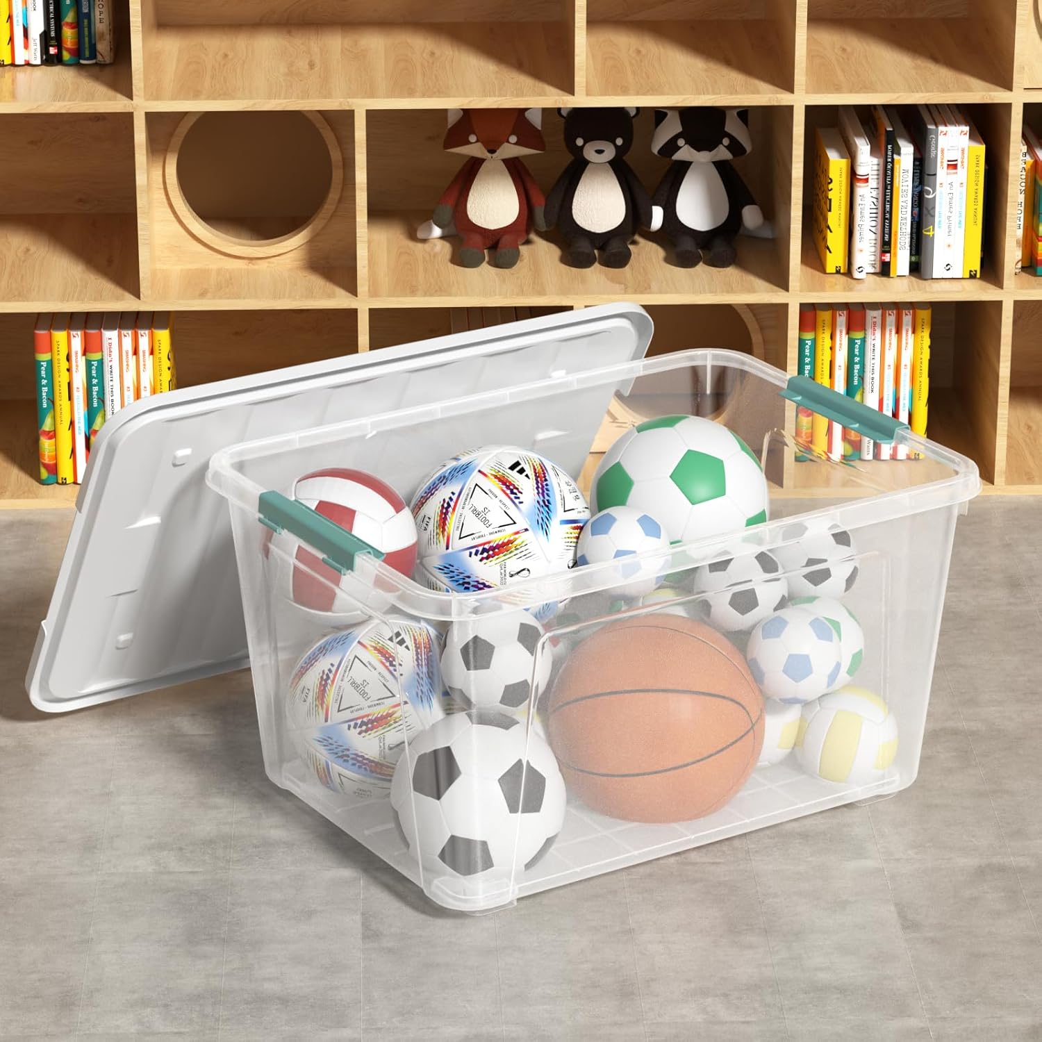 Zopnny 2-Pack Large Latching Box, 85 Quart Plastic Storage Bin with Lid, Stackable Totes w/Wheels