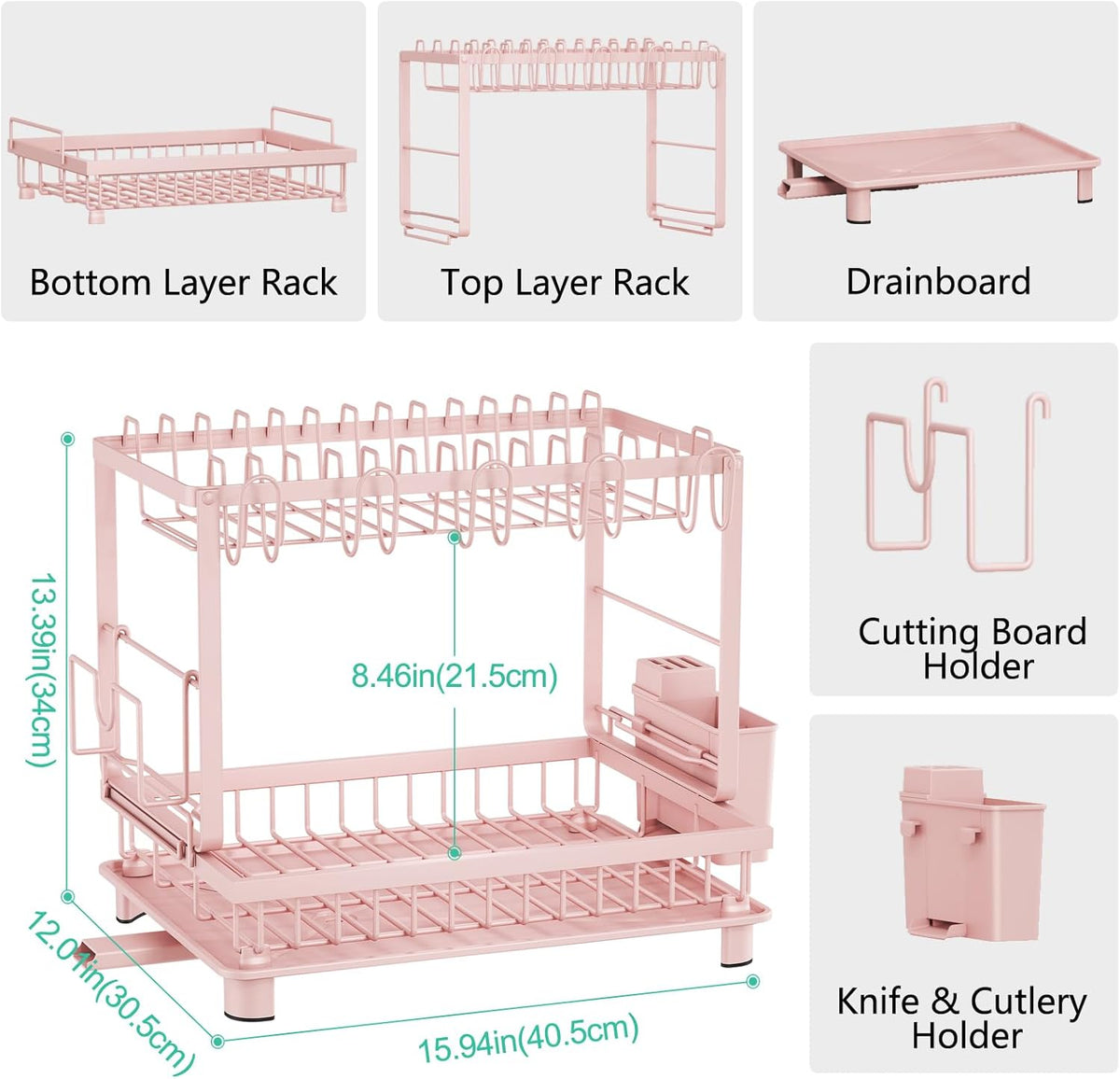 Multifunctional Dish Drying Rack - Rustproof, 2-Tier Dish Racks with Drainboard, Space-Saving