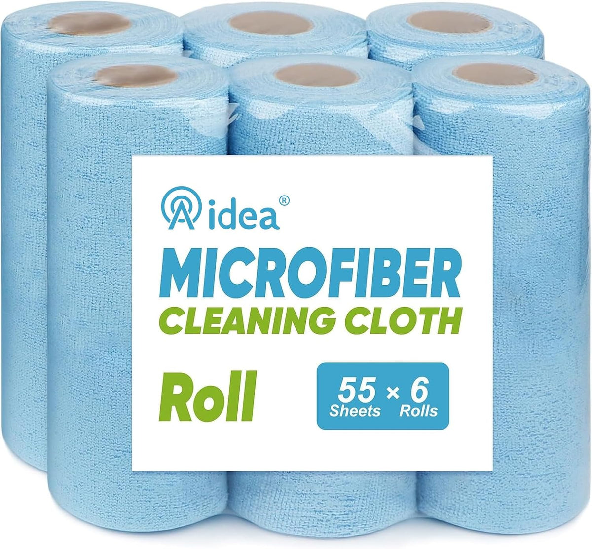 AIDEA Microfiber Cleaning Cloth, Shop Towels 330 Sheets 6 Roll, Microfiber Towels for Cars, Blue