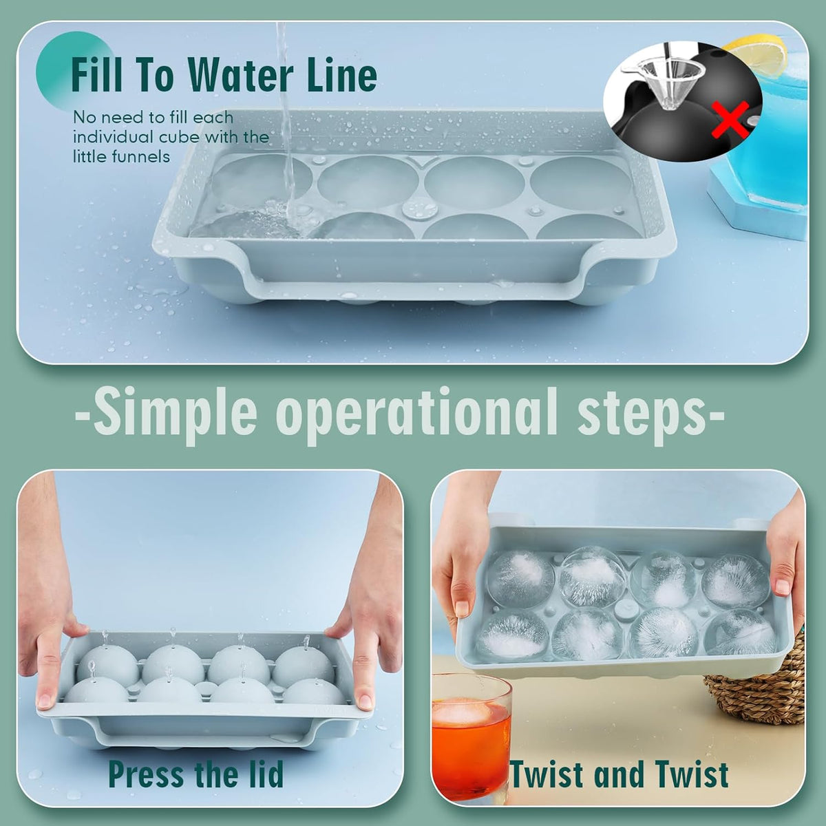 WIBIMEN Large Ice Cube Molds, Big Round Whiskey Ice Cube Trays for Freezer, Easy to Fill & Release