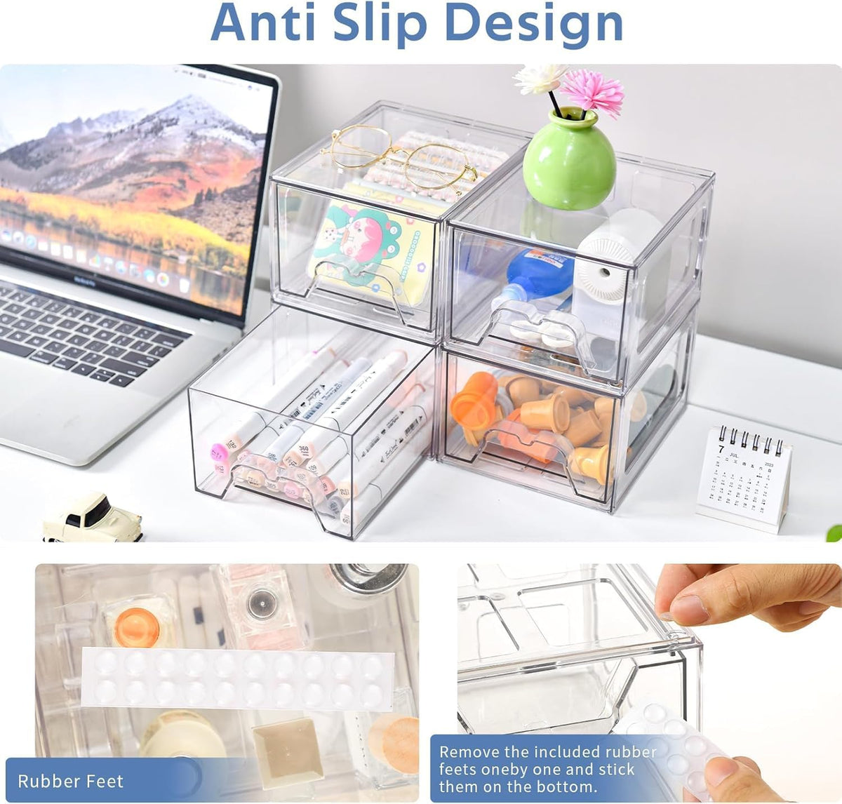 Plastic Drawers Storage, 8 Pack Clear Stackable Storage Drawers, Acrylic Storage Bins with Drawers