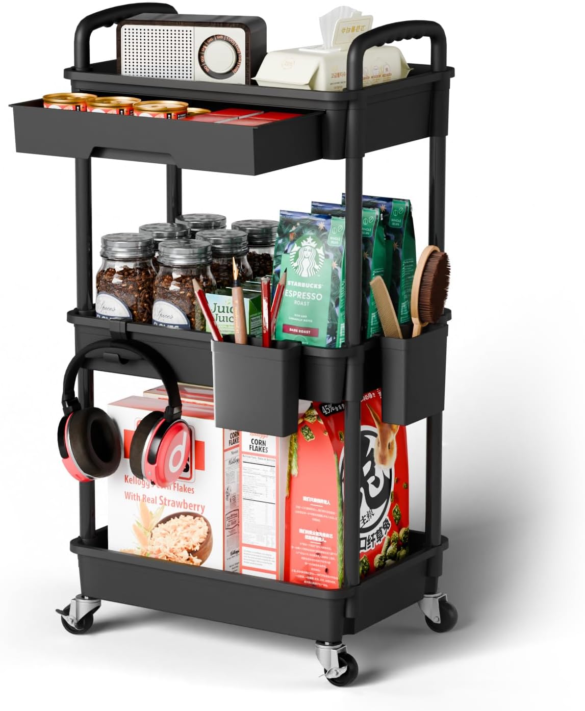 3 Tier Rolling Cart Organizer,Laundry Room Bathroom Organizers and Storage Office Shelves Mobile