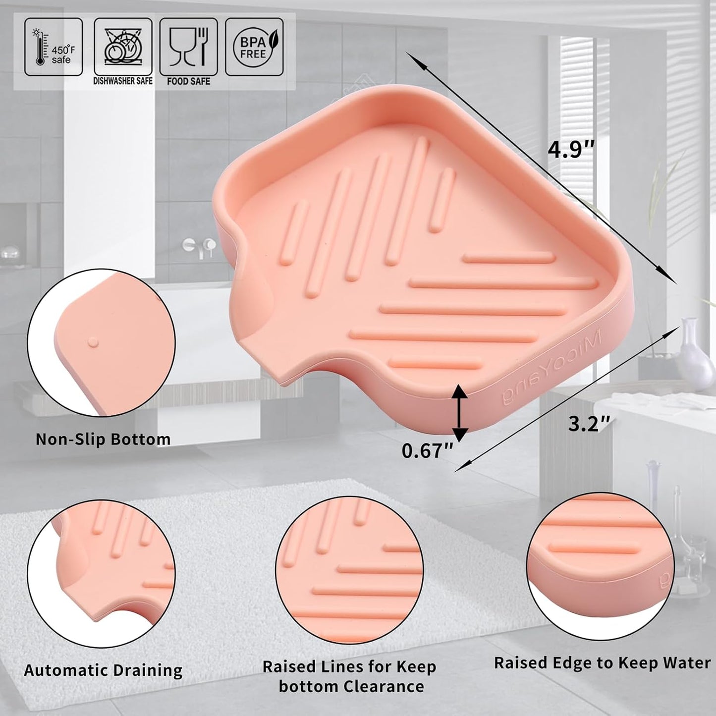 Silicone Bathroom Soap Dishes with Drain Spout-Bathroom and Kitchen Sink Organizer,Sponge