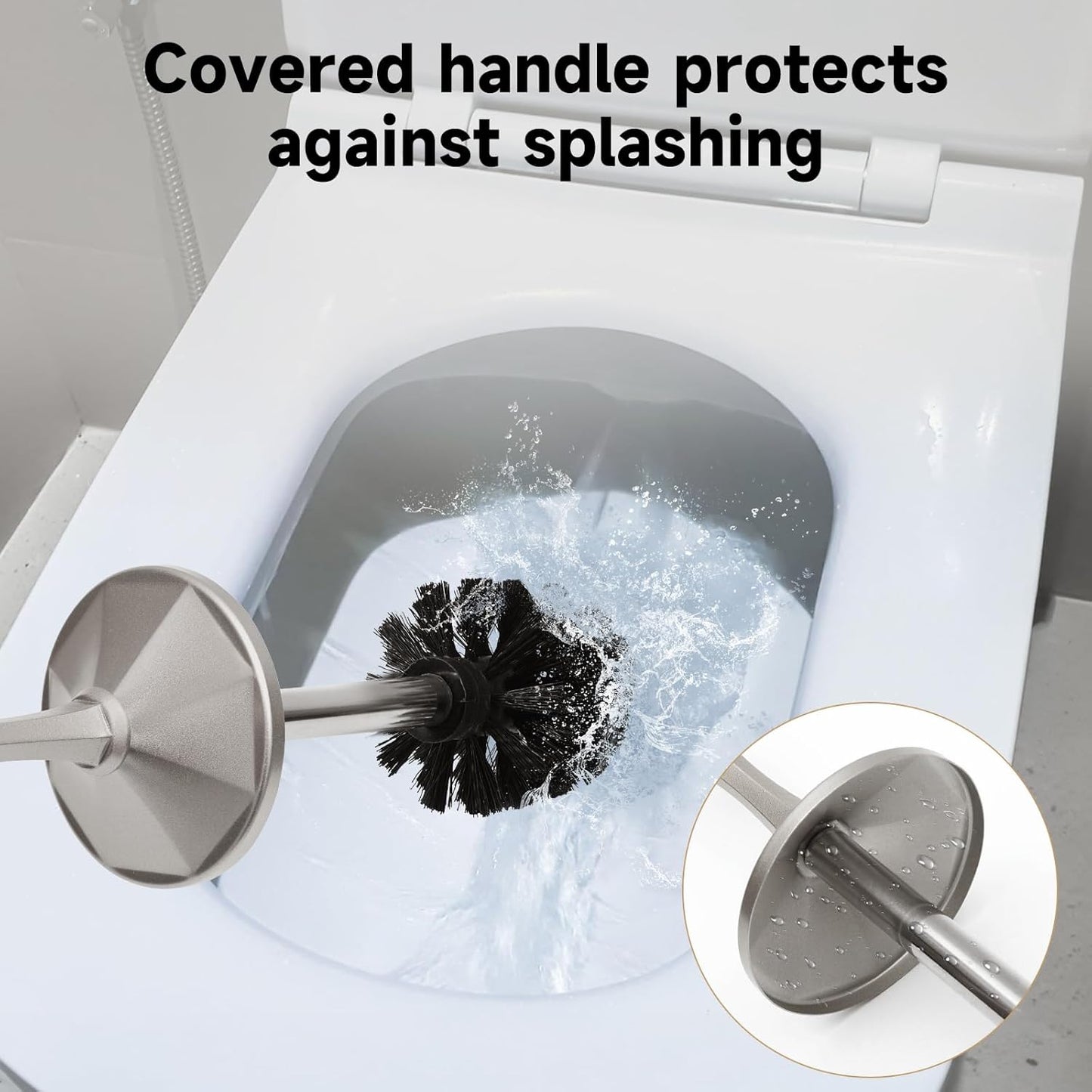 Stain Nickel Toilet Brush and Holder，Extra Long Handled Toilet Brush for Bathroom，Stainless Steel