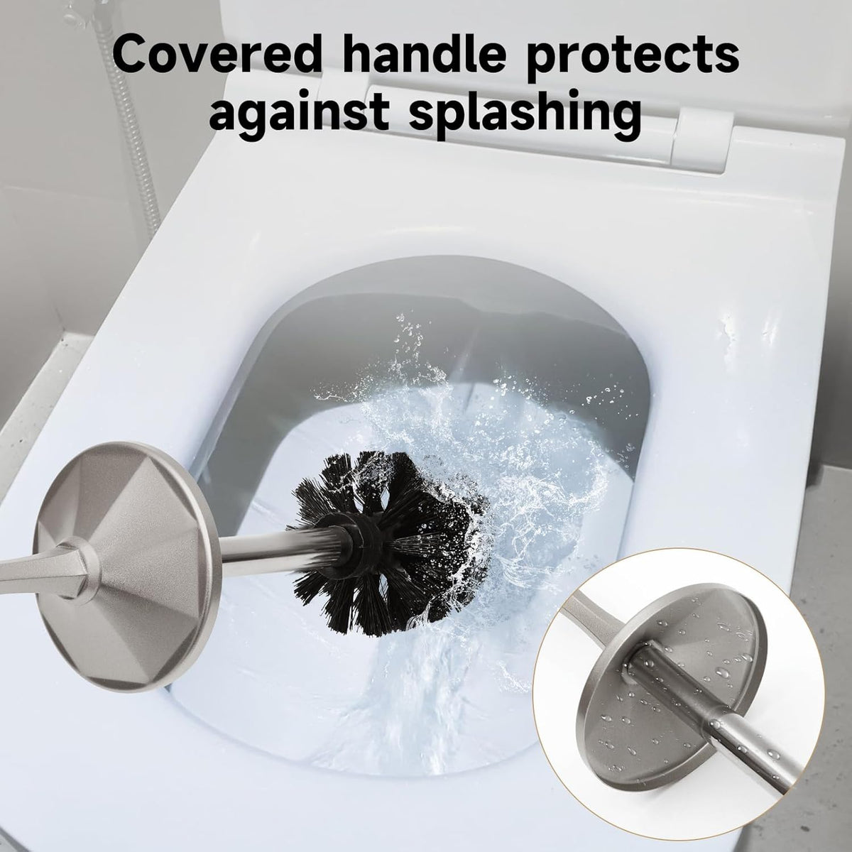 Stain Nickel Toilet Brush and Holder，Extra Long Handled Toilet Brush for Bathroom，Stainless Steel