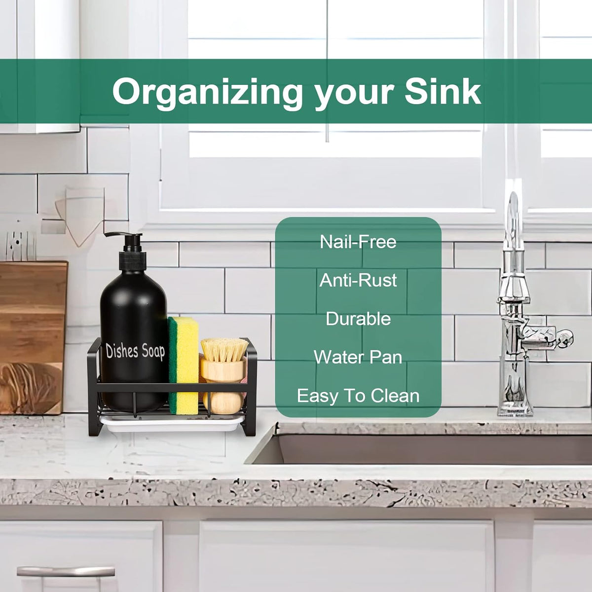 TEZZ Sponge Holder for Kitchen Sink- Stainless Steel Kitchen Sink Caddy for Organizing Sponge