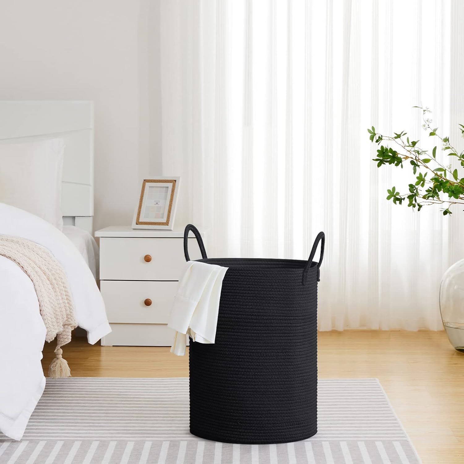 VIPOSCO Large Laundry Hamper, Tall Woven Rope Storage Basket for Blanket, Toys, Dirty Clothes in