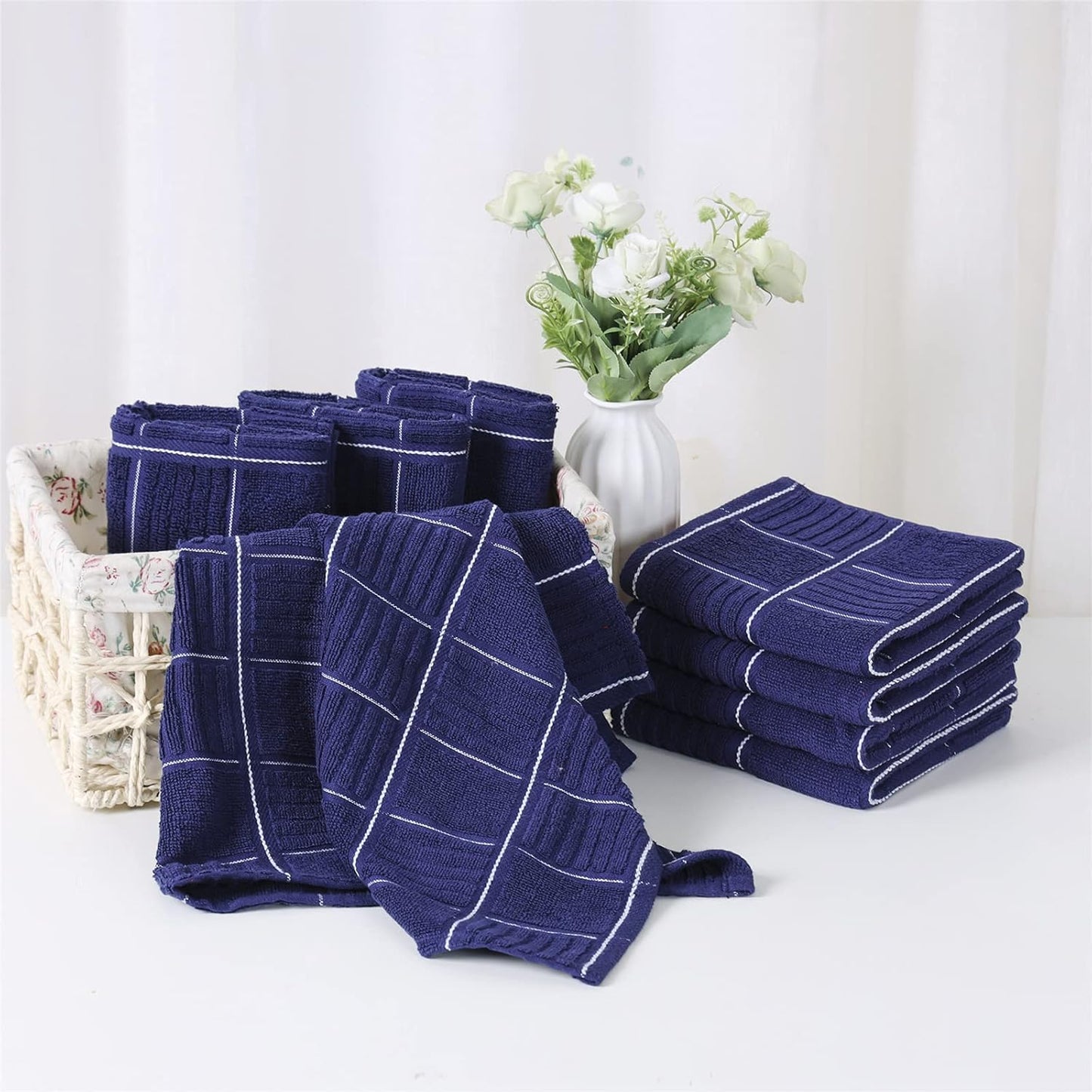 Glynniss Kitchen Towels and Dishcloths Set, Four Dish Towels 16x26 Inches, Four Absorbent Dish