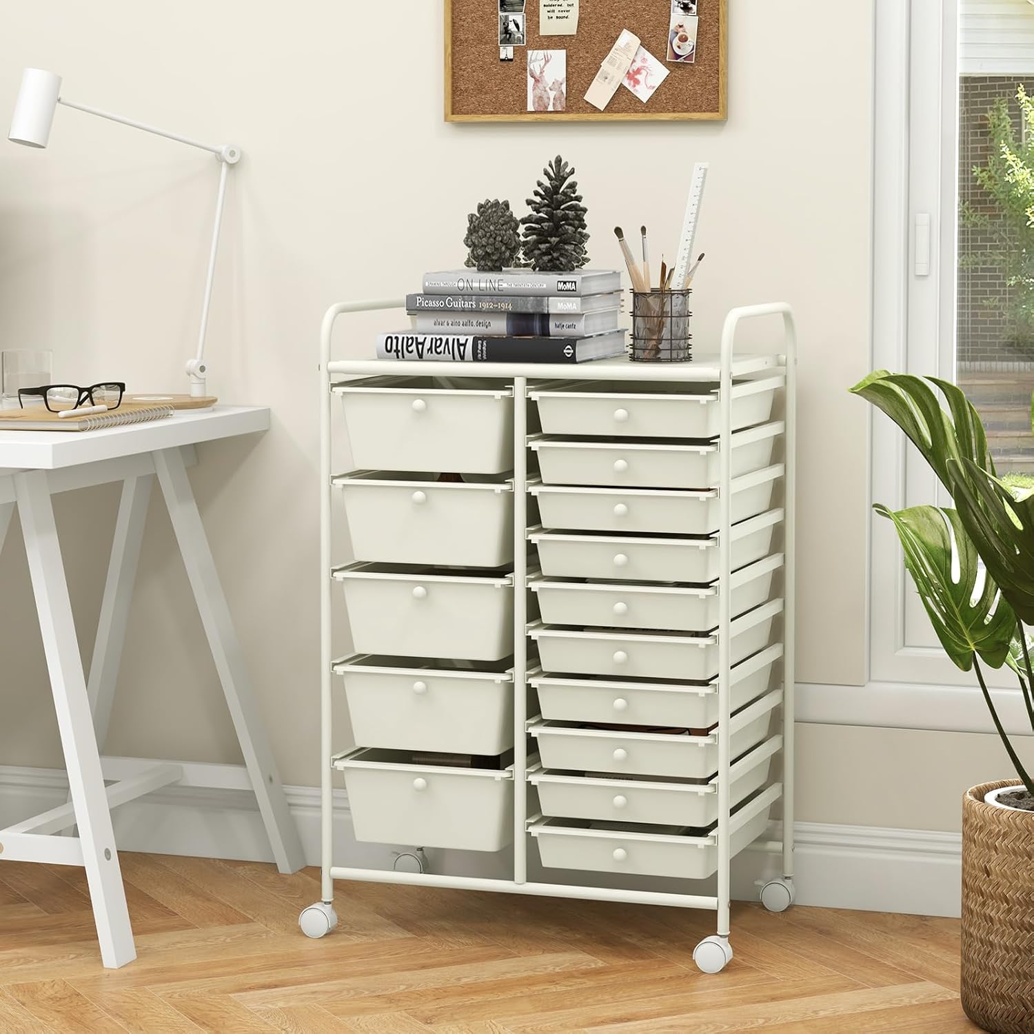 GOFLAME 15-Drawer Rolling Storage Cart, Multipurpose Movable Organizer Cart, Utility Cart for Home