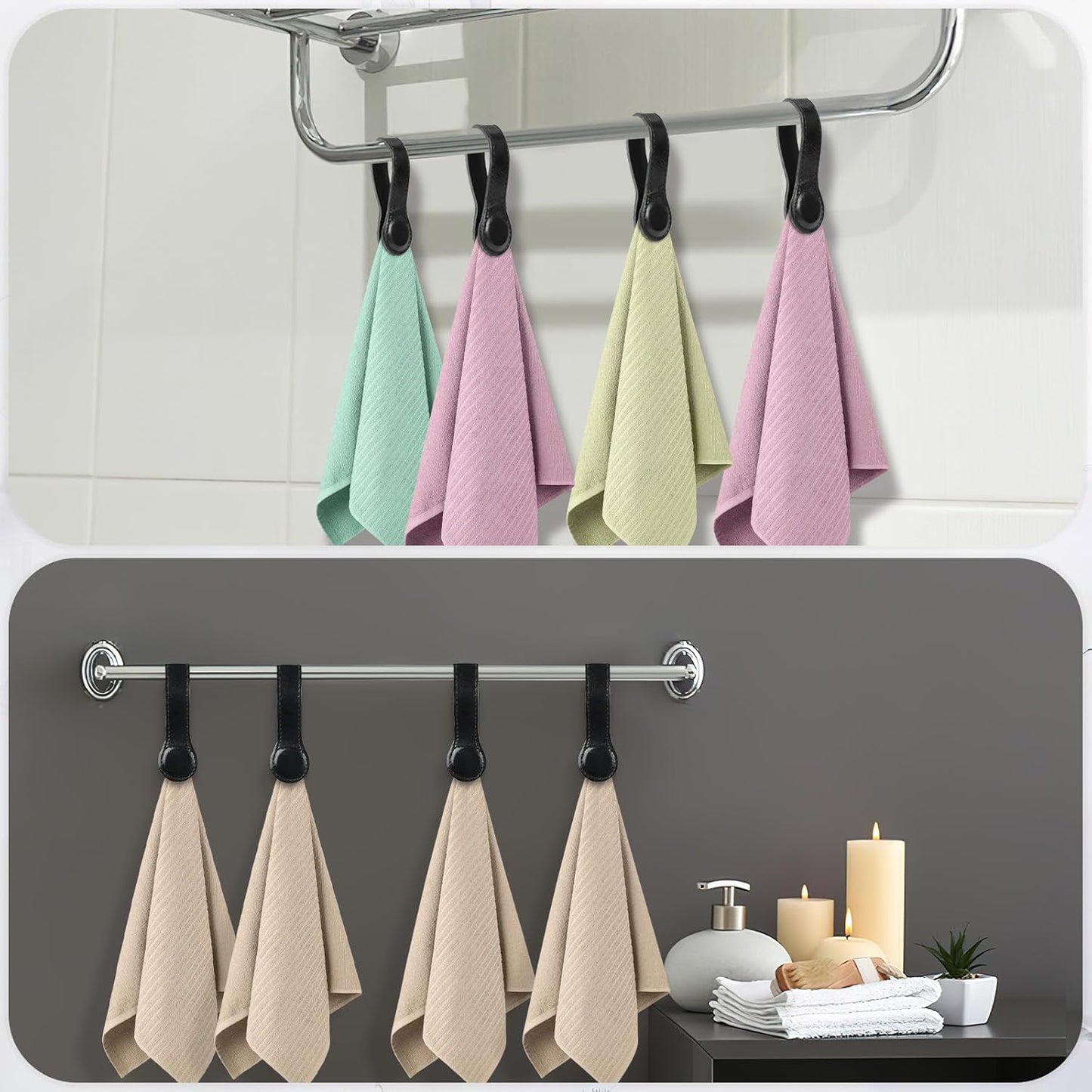 4 PCS Genuine Leather Towel Clips for Kitchen, Magnetic Hand Clips, Towel Holder with Magnet for