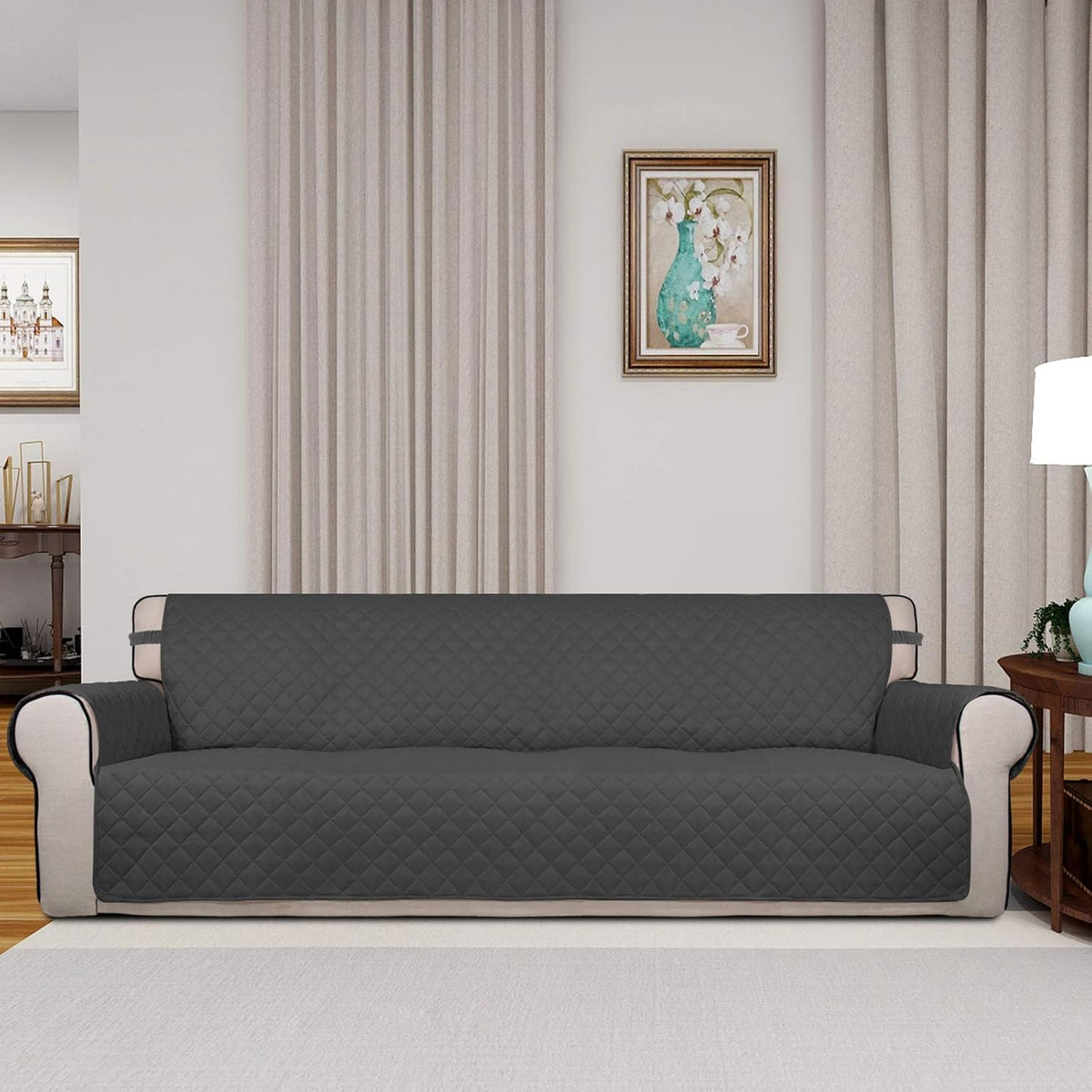 PureFit Reversible Quilted Sofa Cover, Water Resistant Slipcover Furniture Protector, Washable