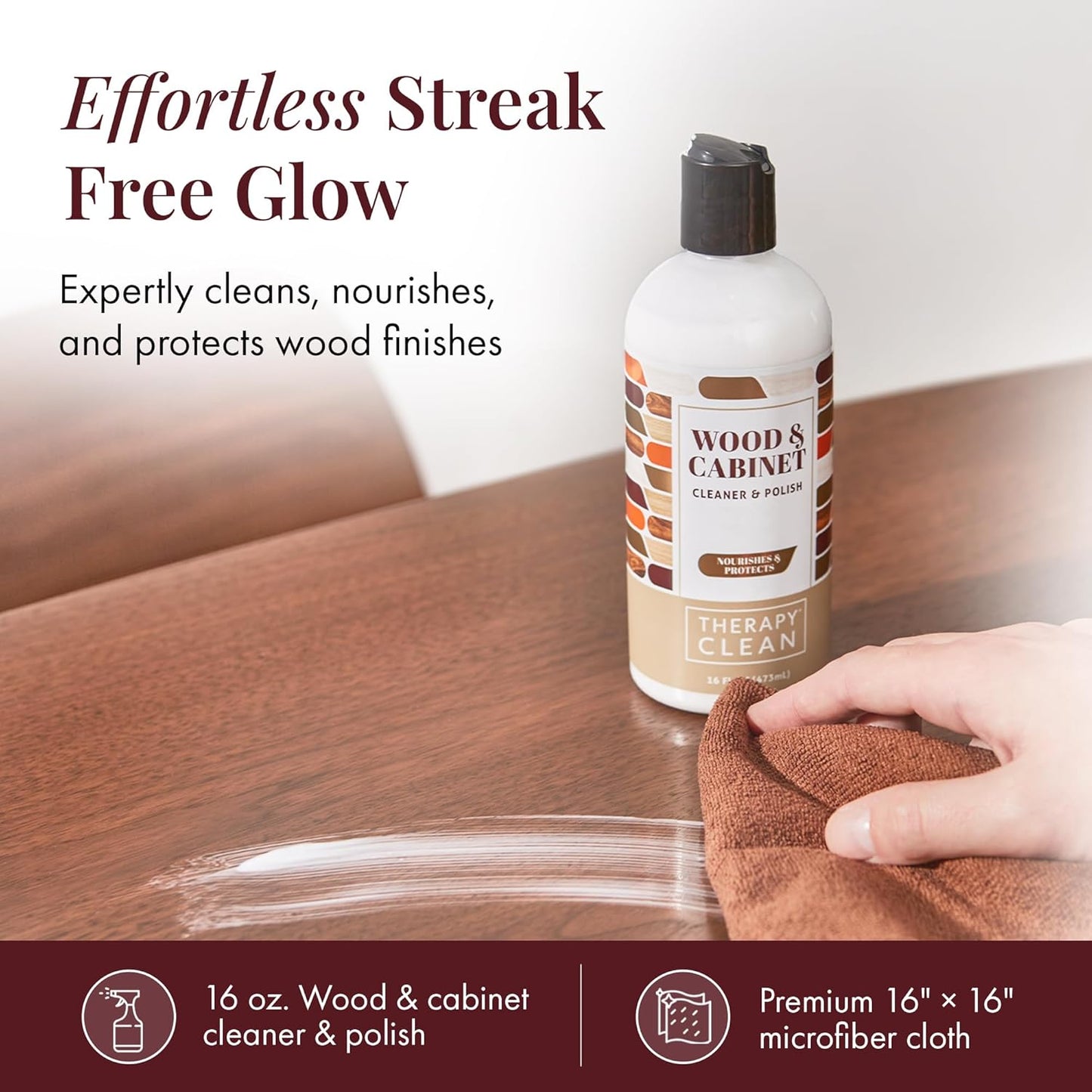 Therapy Wood Polish Bundle with Microfiber 16 oz. - Wood Furniture Polish, Best Furniture Cleaner