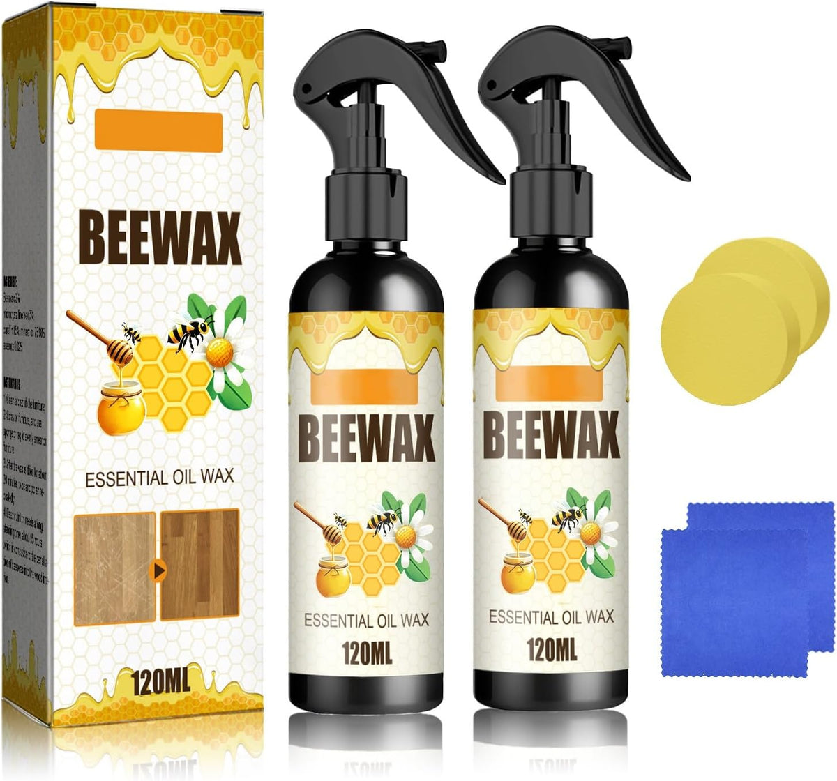 Beeswax Spray Cleaner with Sponge & Towel for Wood Furniture, Natural Beeswax Care For Wood Floors