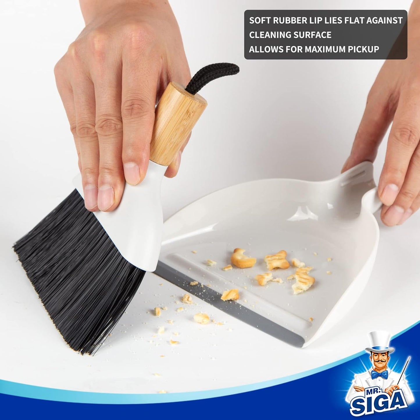 MR.SIGA Mini Dustpan and Brush Set, Portable Cleaning Brush and Dustpan Combo with Bamboo Handle, 1