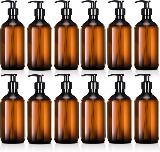 Tessco for you 12 Pack Amber Soap Dispenser Empty Plastic Pump Bottles Dispenser Refillable Shampoo