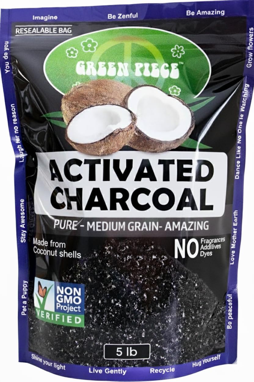 Green Piece® Activated Charcoal Coarse Grain – Resealable 5 lb Bag for Air Purifying, Odor