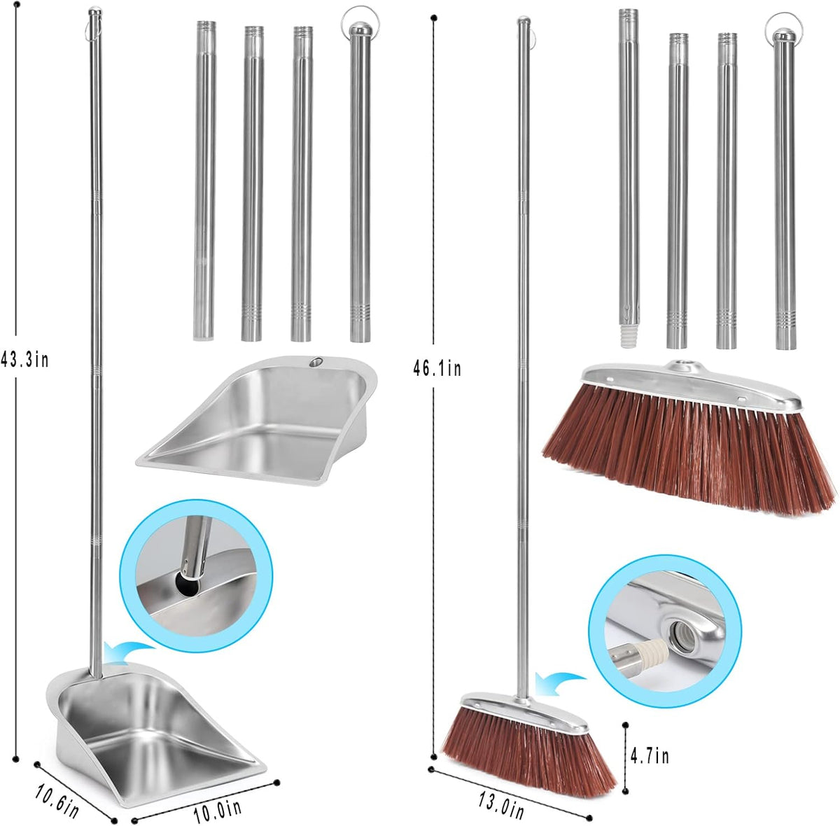 Broom and Dustpan Set for Home, 56" Kitchen Broom with Dustpan Combo Set, Heavy Duty Dustpans with