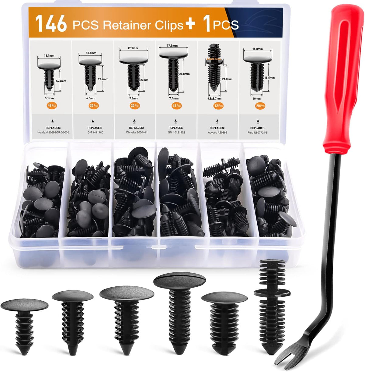 GOOACC 146PCS Nylon Bumper Shield Retainer & Double End Xmas Tree Retainers Clips Universal Auto