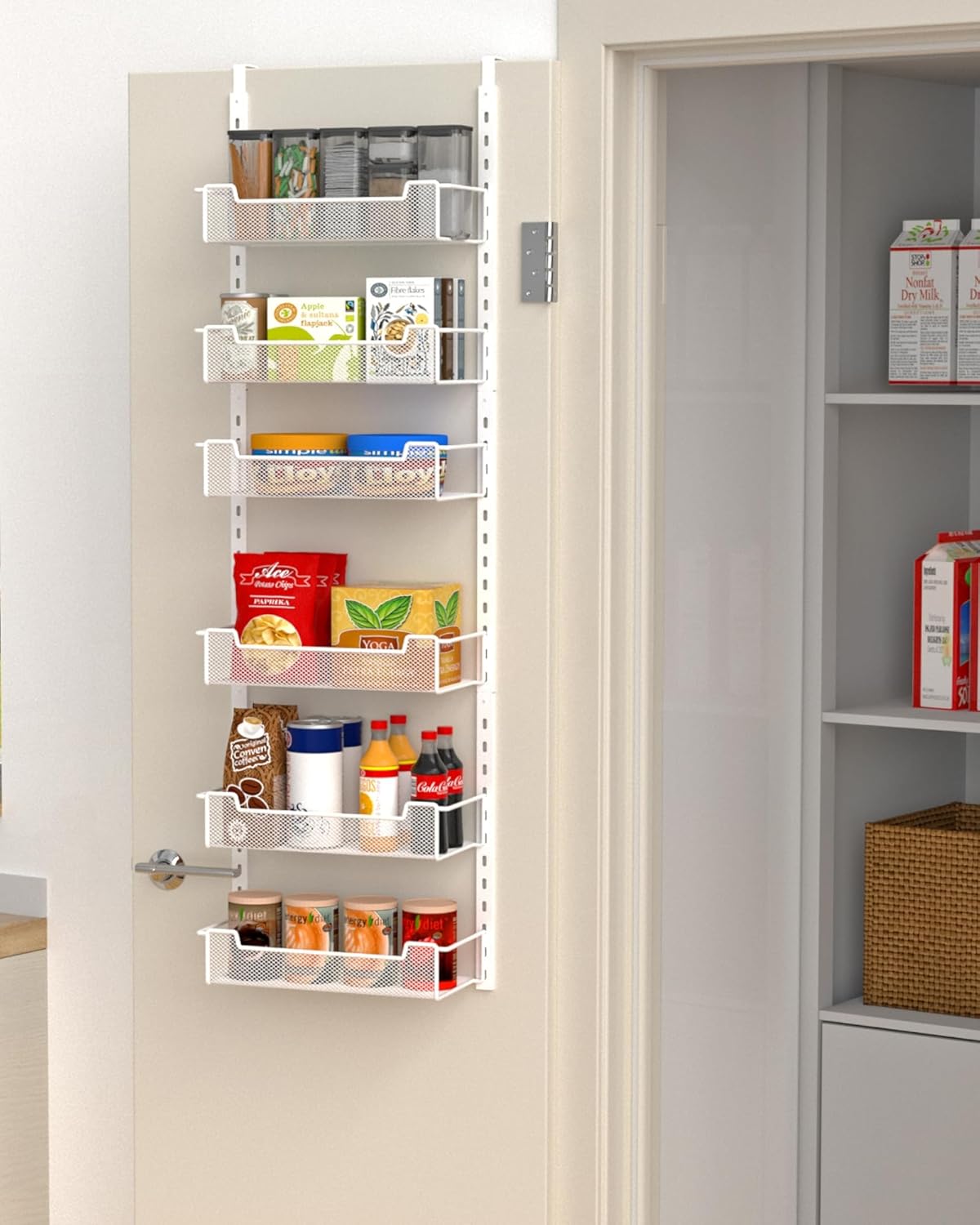 12.3" W Narrow Over the Door Pantry Organizer, 6-Tier Over the Door Organizer with Adjustable