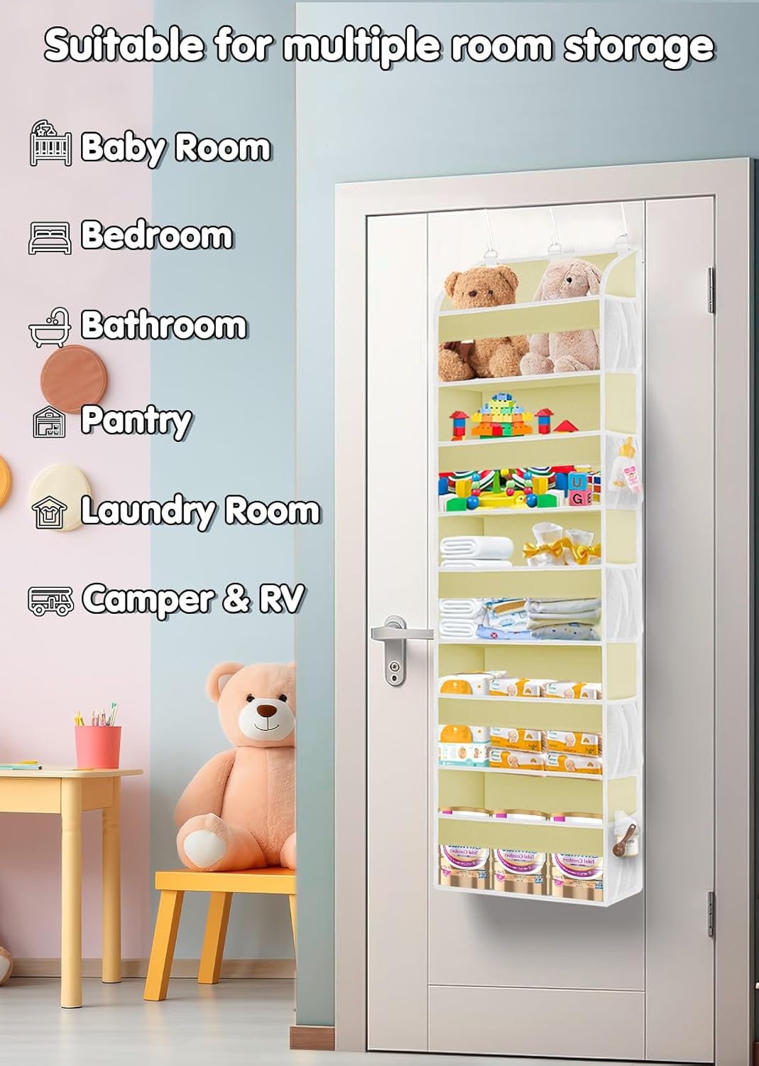 1 Pack Over The Door Storage Organizer with 5 Pockets 10 Mesh Pockets, 44 lbs Weight Capacity Door