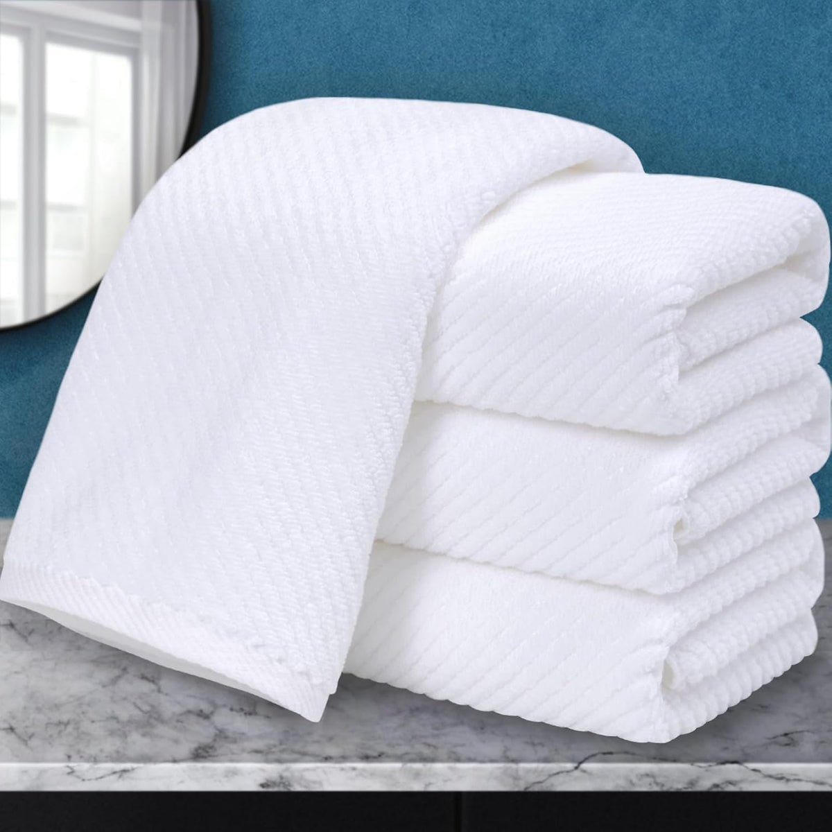 VOOVA & MOVAS White Hand Towels - 100% Cotton | Lightweight | Thick | Quick Dry | Soft | Absorbent