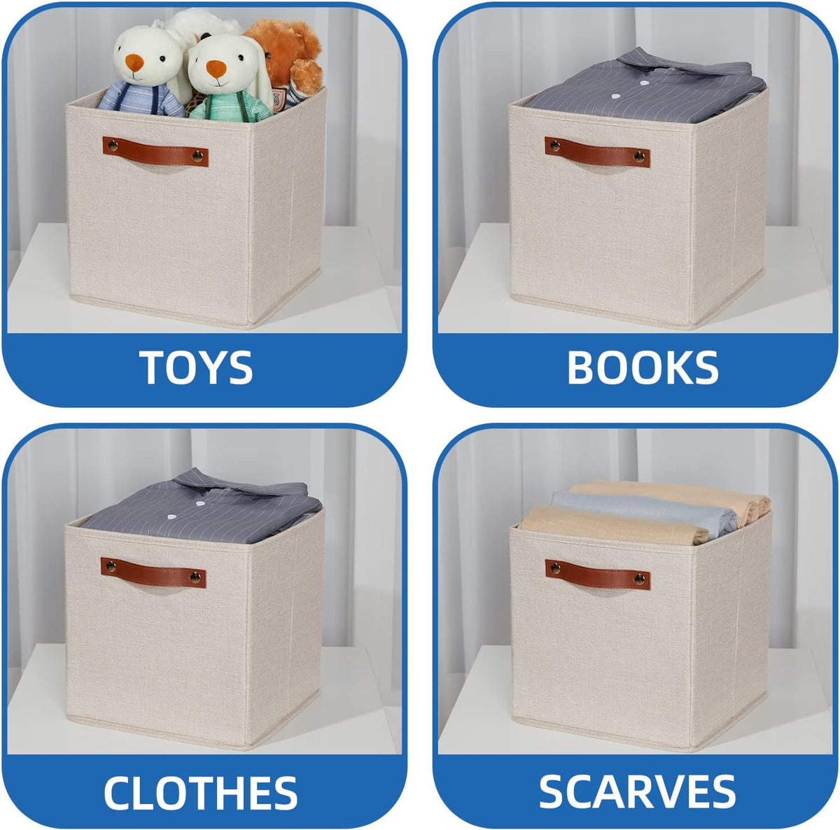Temary 11x11 Storage Cubes Fabric Storage Cubes Storage Bins with Dual Leather Handles Canvas