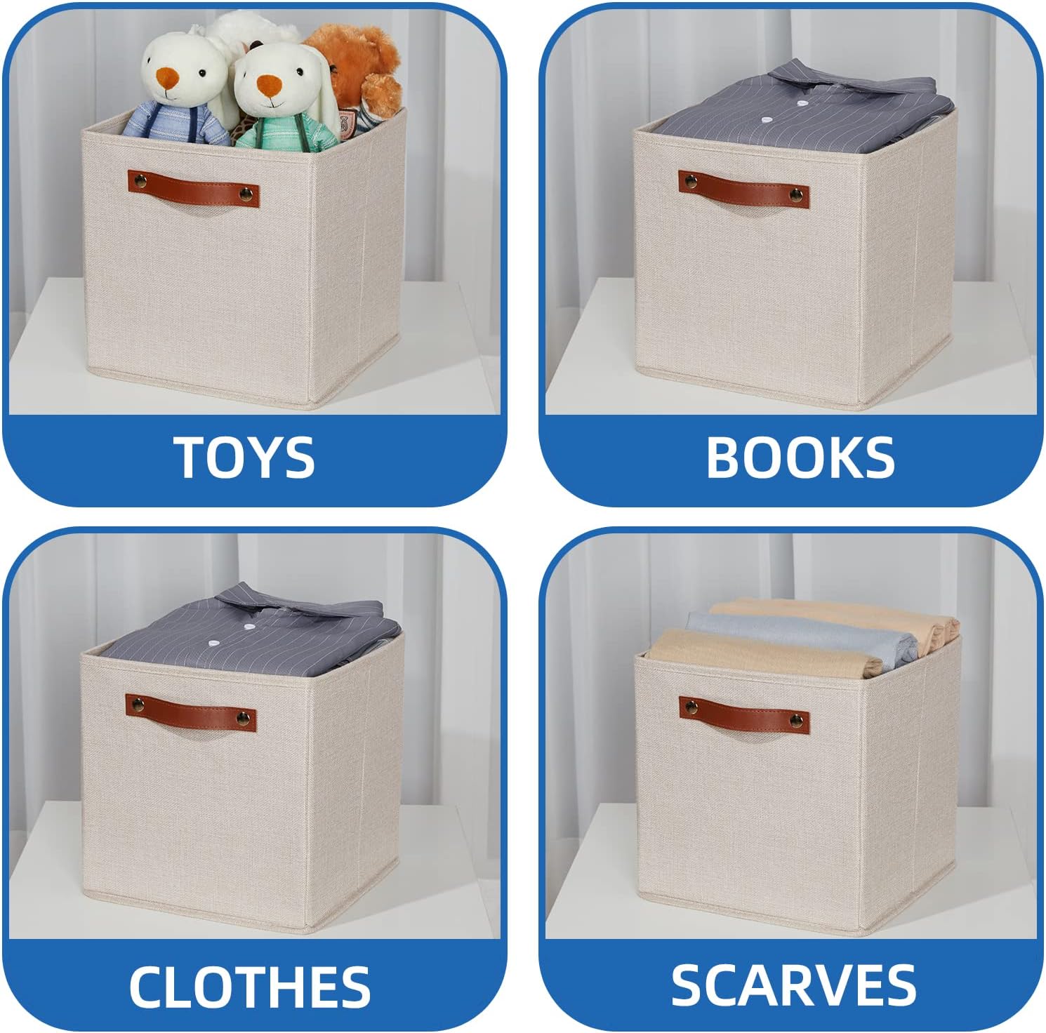 Temary 11x11 Storage Cubes Fabric Storage Cubes Storage Bins with Dual Leather Handles Canvas
