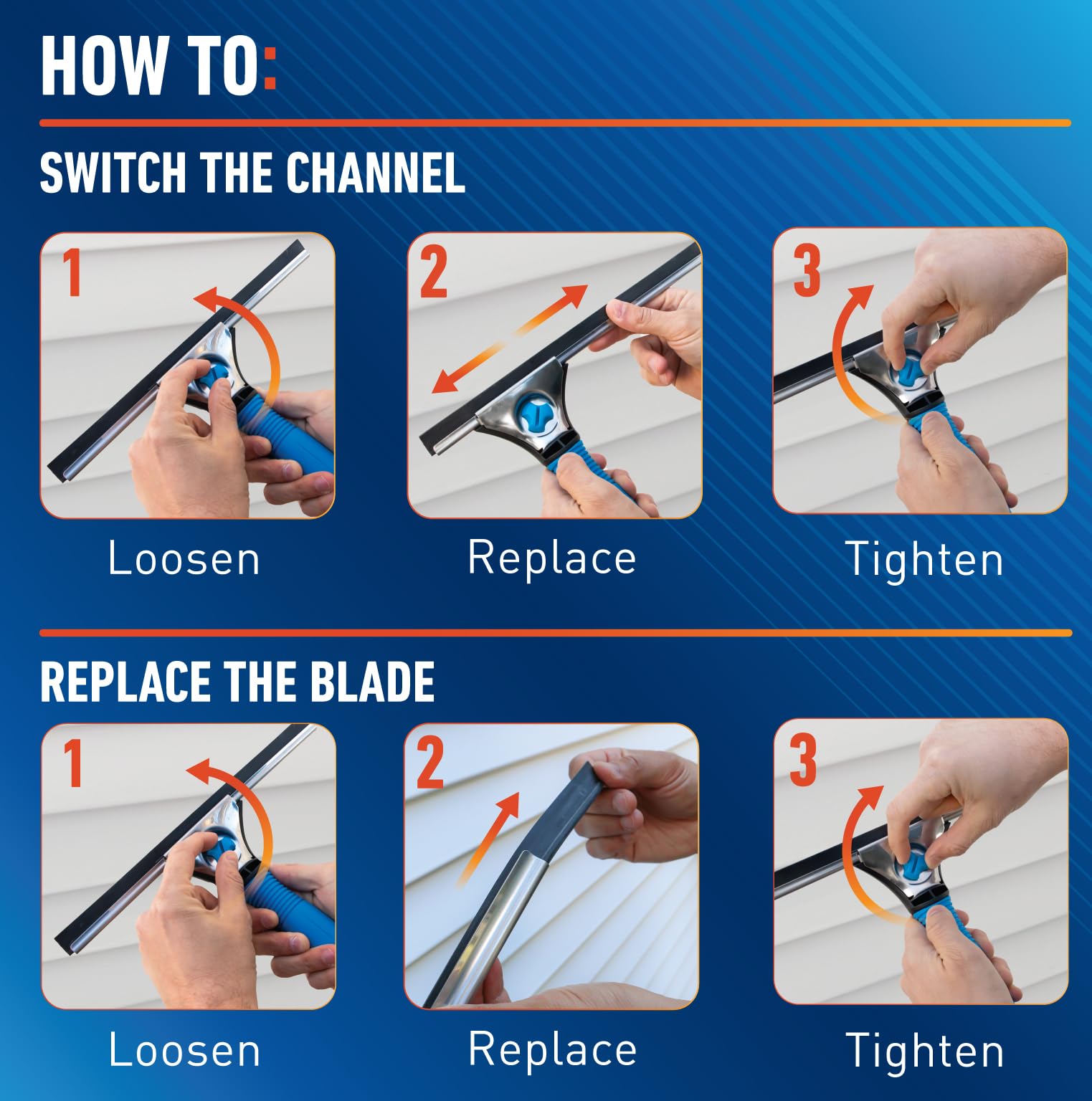 Unger Professional Connect and Clean 18” EZ Change Window and Glass Cleaning Squeegee, Large and
