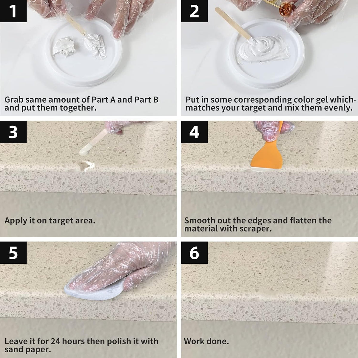 Globalcom Tile and Granite/Marble Repair Kit, Porcelain Stone and Quartz Countertops Repair Kit for