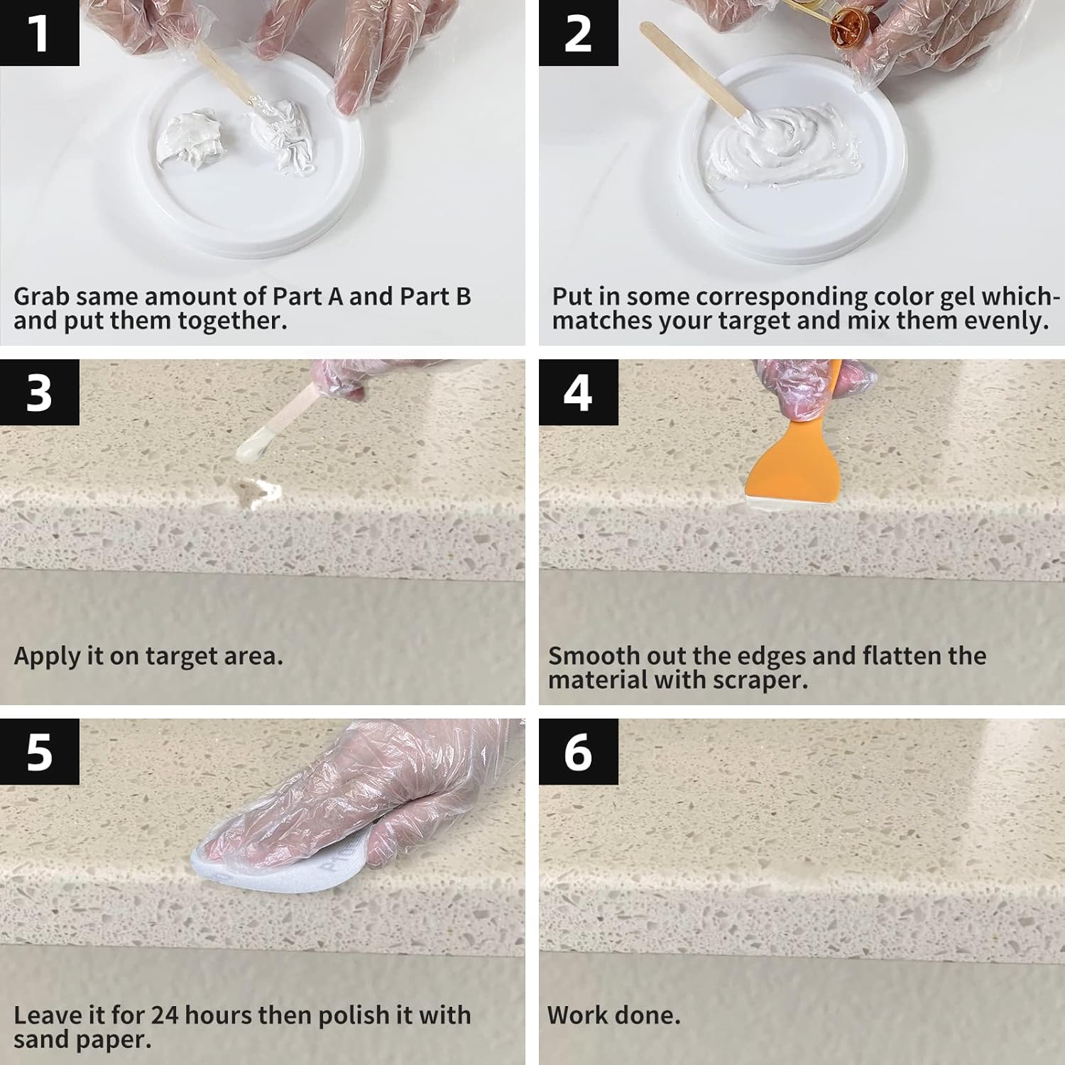 Globalcom Tile and Granite/Marble Repair Kit, Porcelain Stone and Quartz Countertops Repair Kit for
