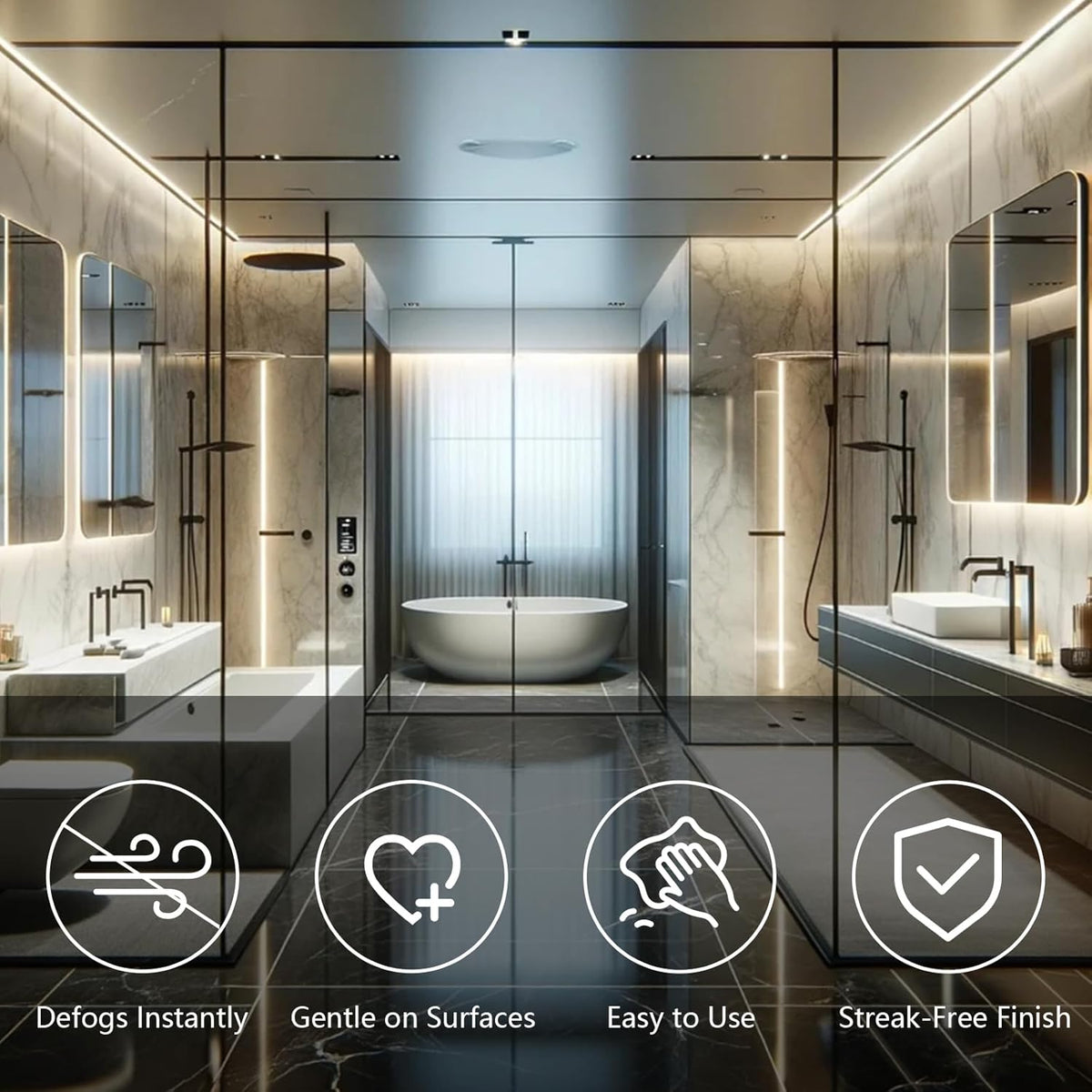 Glass Anti-Fog Wipes Pre-moistened Defogger to Prevent Fogging on Bathroom Mirror, Shower Door, Car
