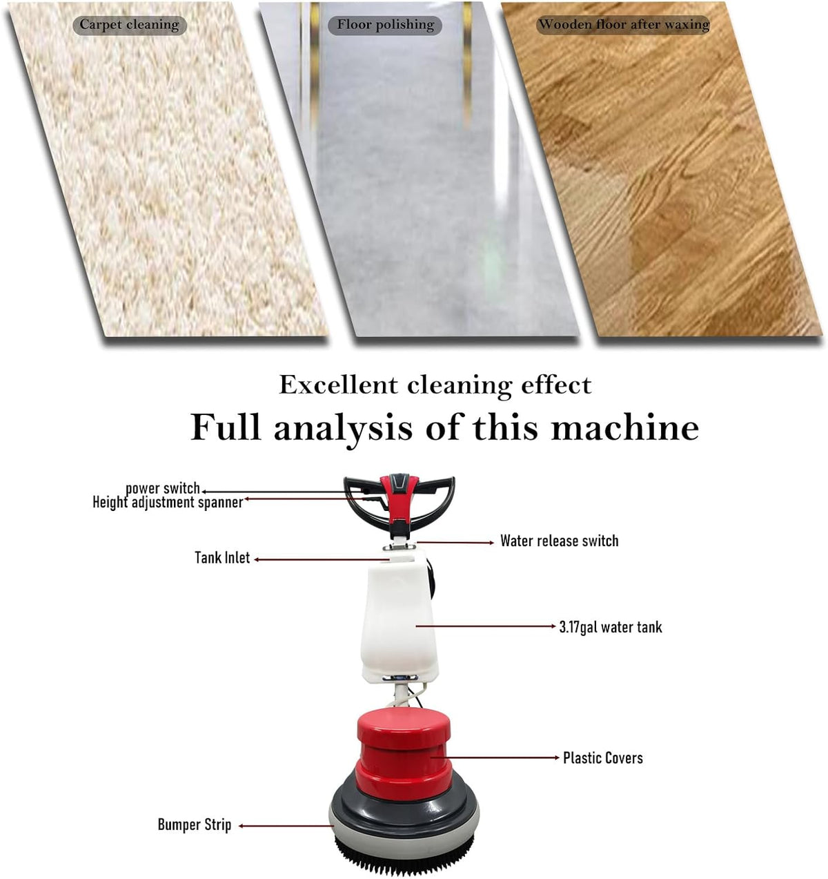1100W Red Floor Polisher Commercial Floor Cleaner Polishing Machine Carpet Buffer Scrubber with
