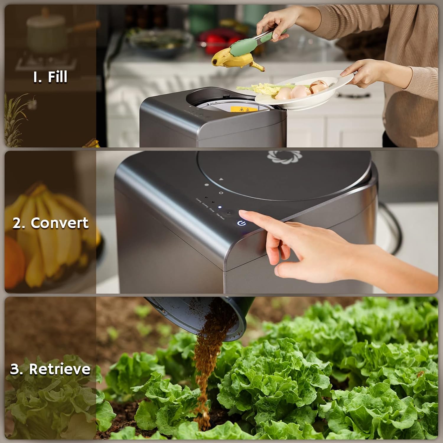 Airthereal Revive Electric Kitchen Composter, SHARKSDEN Tri-Blade, Turn Food Waste and Scraps into